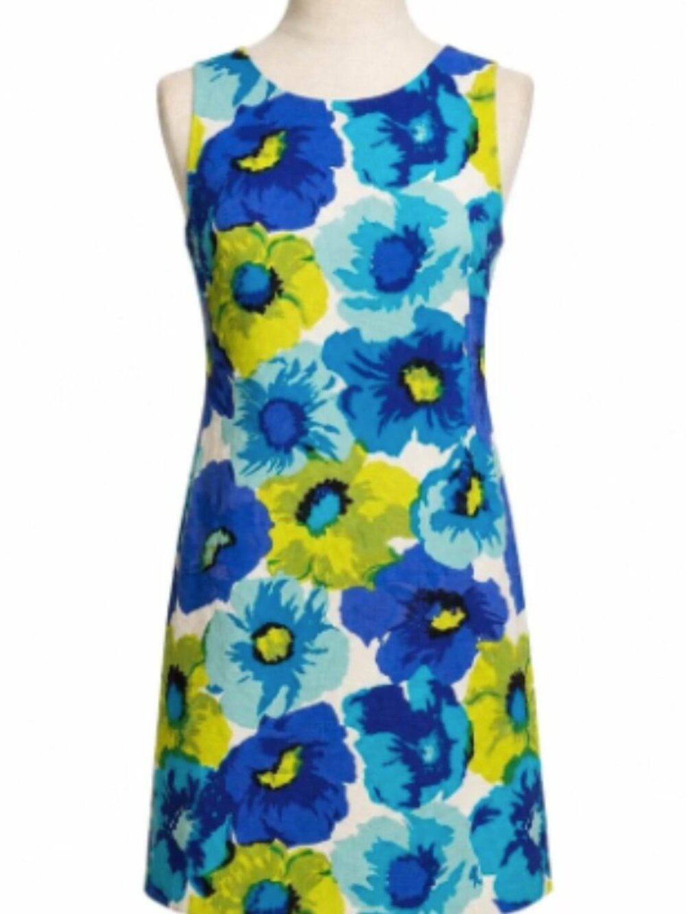 LOFT Vintage Ann Taylor Blue Turquoise Floral Watercolor Shift Dress Size 14